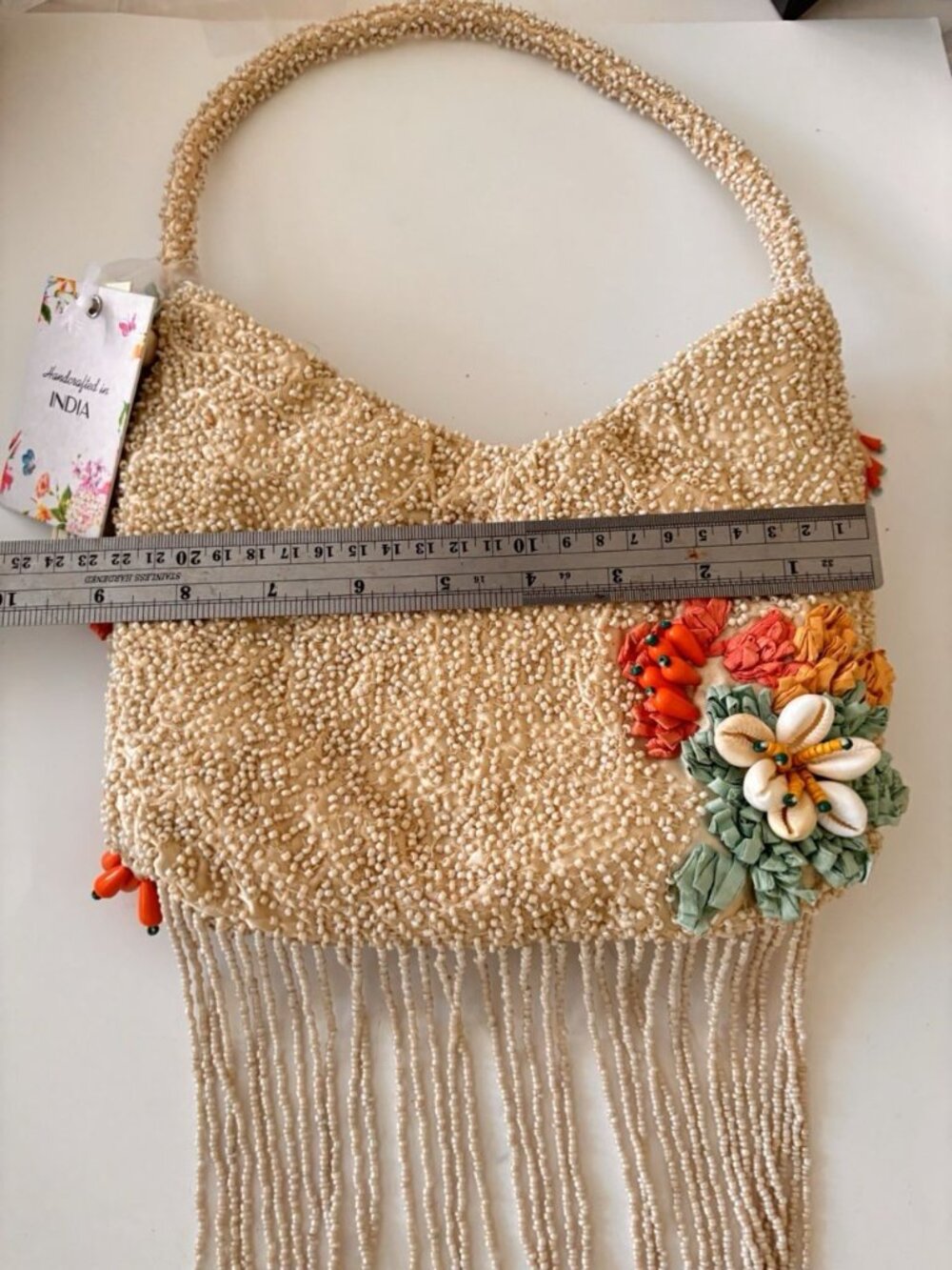 Beaded Fringed Seashells 3D Multicolor Shoulder Bag Handcrafted in India NWT - Picture 7 of 11